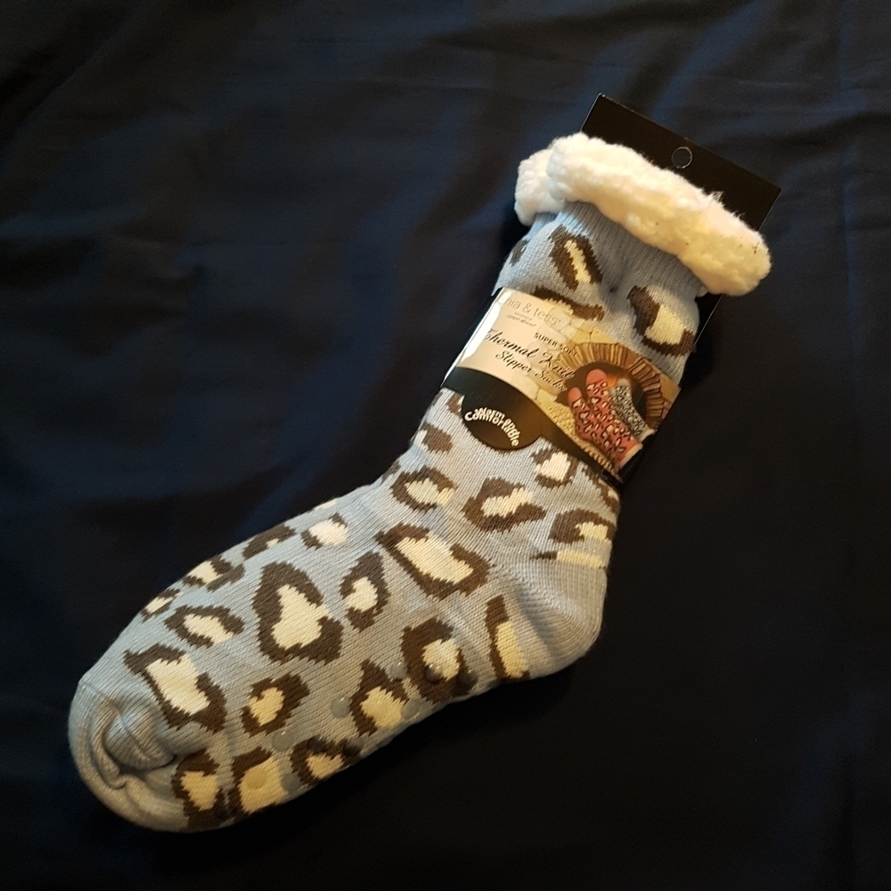 Mia & Tess women's thermal knit slipper socks sherpa lined, New